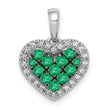 14k White Gold w/Black Rhodium Diamond/Emerald Heart Pendant