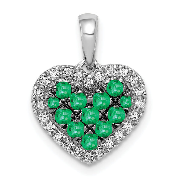 14k White Gold w/Black Rhodium Diamond/Emerald Heart Pendant
