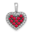 14k White Gold w/Black Rhodium Diamond/.31 Ruby Heart Pendant