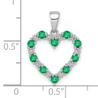 10k White Gold Diamond and Emerald Heart Pendant