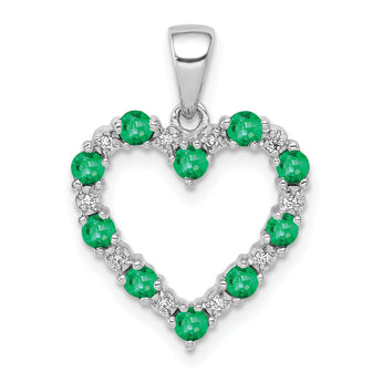 10k White Gold Diamond and Emerald Heart Pendant