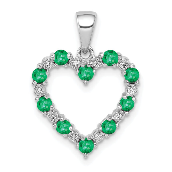 10k White Gold Diamond and Emerald Heart Pendant