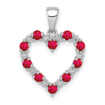10k White Gold Diamond and .35 Ruby Heart Pendant