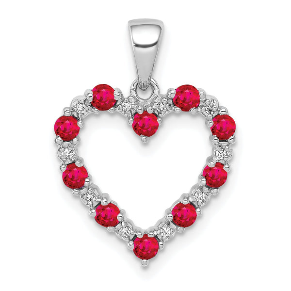 10k White Gold Diamond and .35 Ruby Heart Pendant