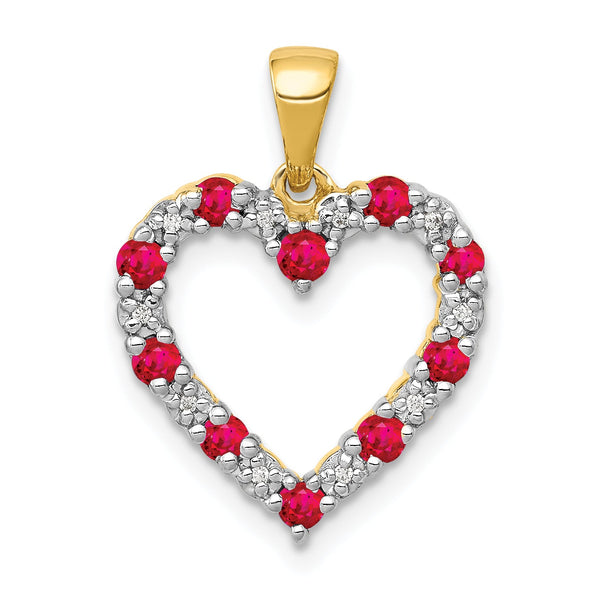 14k Diamond and .35 Ruby Heart Pendant