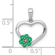 10k White Gold Diamond and Emerald Heart and Flower Pendant