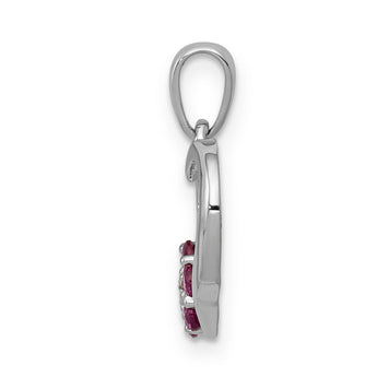 14k White Gold Diamond and Ruby Heart w/ Flower Pendant