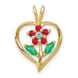 14k Siam Ruby/Emerald/Diamond Flower in Heart Pendant