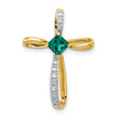 10k w/Rhodium Lab Created Emerald and Diamond Cross Pendant