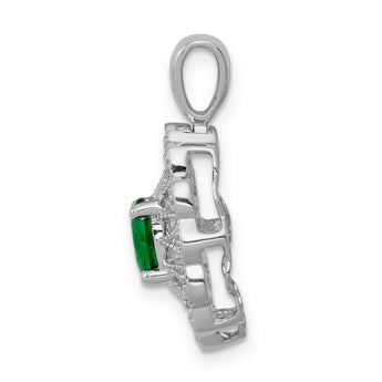 14K White Gold Lab Grown Diamond and Created Emerald Pendant