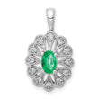 14K White Gold Lab Grown Diamond and Created Emerald Pendant