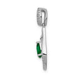 14K White Gold Lab Grown Diamond and Created Emerald Dangle Pendant