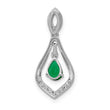 14K White Gold Lab Grown Diamond and Created Emerald Dangle Pendant