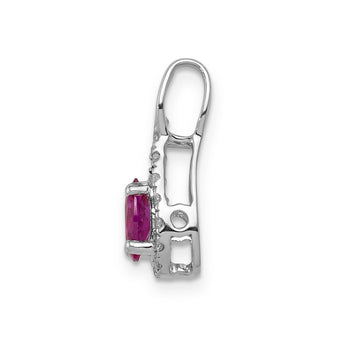 14K White Gold Lab Grown Diamond and Oval Created Ruby Pendant