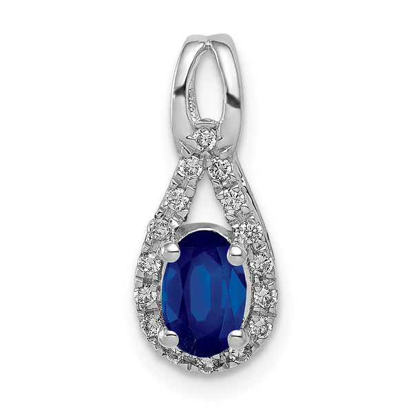 14K White Gold Lab Grown Diamond and Created Blue Sapphire Pendant