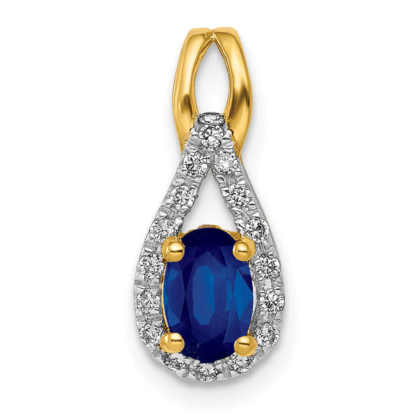 14K Lab Grown Diamond and Created Blue Sapphire Halo Pendant