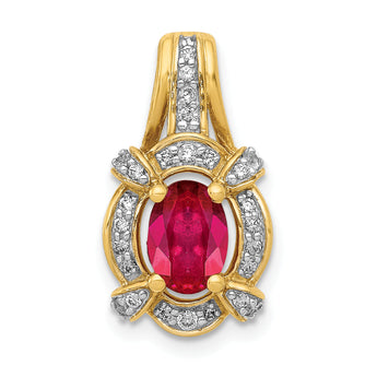 14K Lab Grown Diamond and Created Ruby Pendant