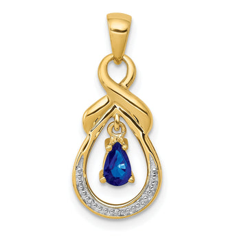 10k Pear Sapphire and Diamond Dangle Pendant