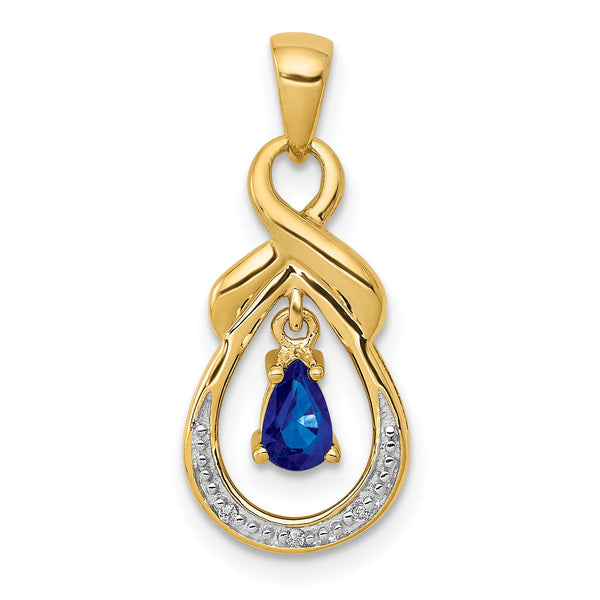 10k Pear Sapphire and Diamond Dangle Pendant