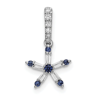 14k White Gold Blue Sapphire and Diamond Star Pendant