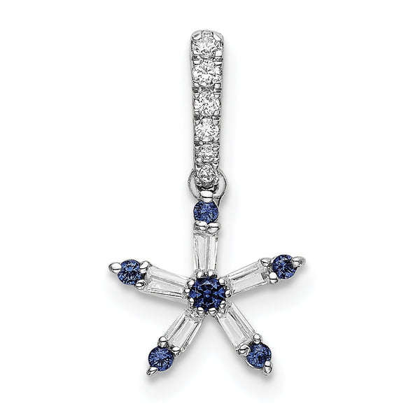 14k White Gold Blue Sapphire and Diamond Star Pendant