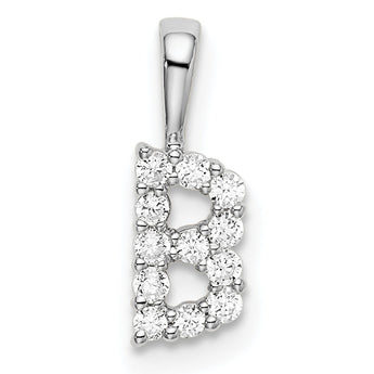14K White Gold Lab Grown Diamond Letter B Initial Pendant