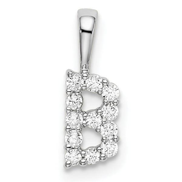14K White Gold Lab Grown Diamond Letter B Initial Pendant