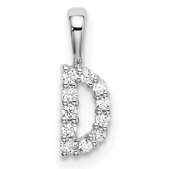 14K White Gold Lab Grown Diamond Letter D Initial Pendant