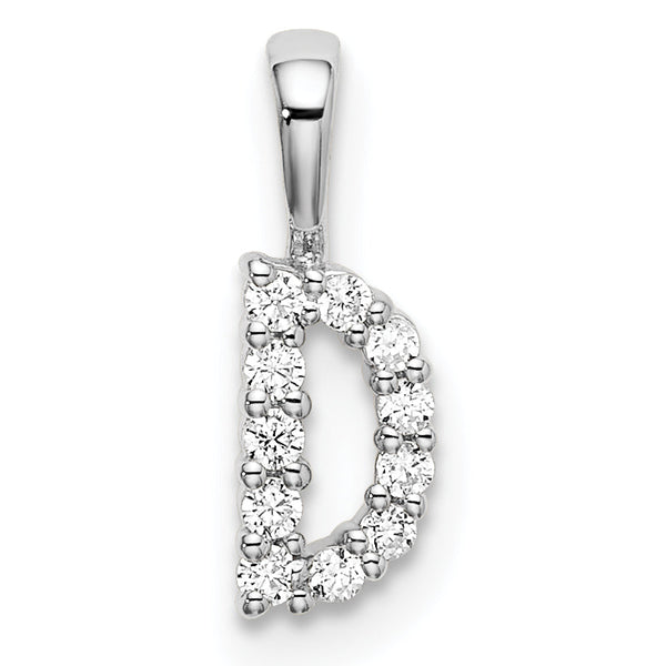 14K White Gold Lab Grown Diamond Letter D Initial Pendant