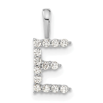 14K White Gold Lab Grown Diamond Letter E Initial Pendant