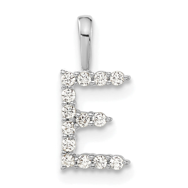 14K White Gold Lab Grown Diamond Letter E Initial Pendant