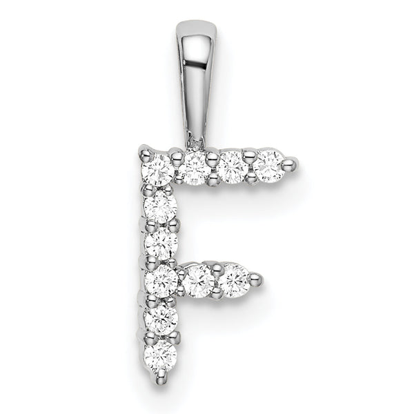 14K White Gold Lab Grown Diamond Letter F Initial Pendant