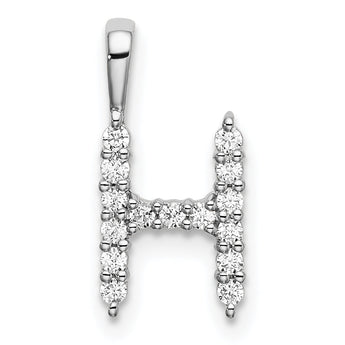 14K White Gold Lab Grown Diamond Letter Hnitial Pendant
