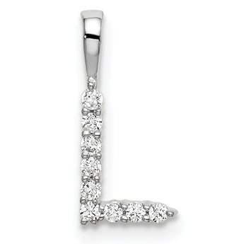 14K White Gold Lab Grown Diamond Letter L Initial Pendant
