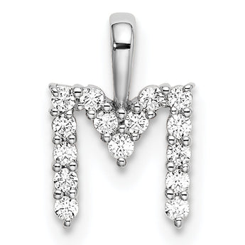 14K White Gold Lab Grown Diamond Letter M Initial Pendant