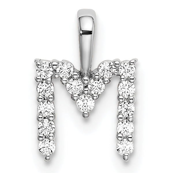 14K White Gold Lab Grown Diamond Letter M Initial Pendant