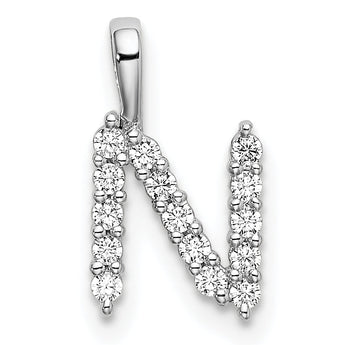 14K White Gold Lab Grown Diamond Letter N Initial Pendant