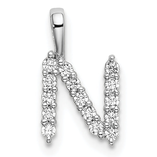 14K White Gold Lab Grown Diamond Letter N Initial Pendant