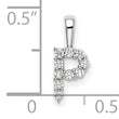 14K White Gold Lab Grown Diamond Letter P Initial Pendant