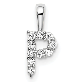 14K White Gold Lab Grown Diamond Letter P Initial Pendant