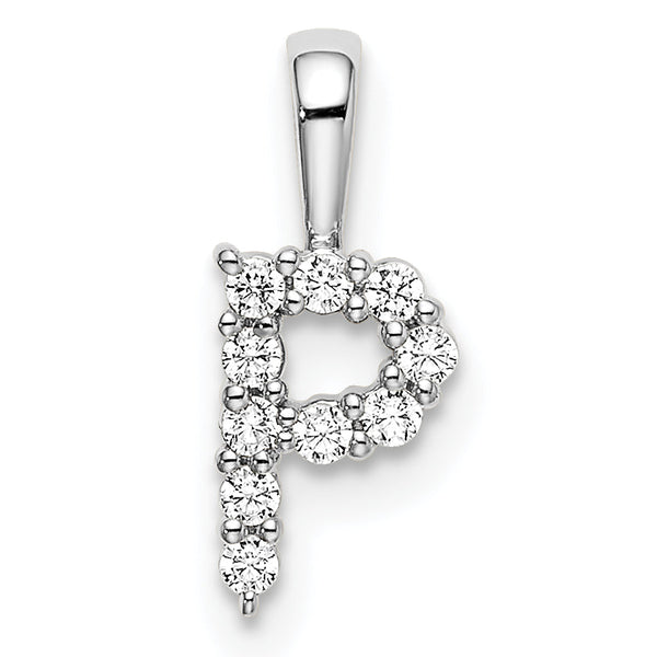 14K White Gold Lab Grown Diamond Letter P Initial Pendant