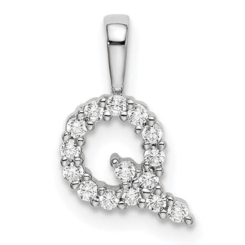 14K White Gold Lab Grown Diamond Letter Q Initial Pendant