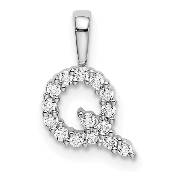 14K White Gold Lab Grown Diamond Letter Q Initial Pendant