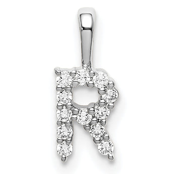 14K White Gold Lab Grown Diamond Letter R Initial Pendant