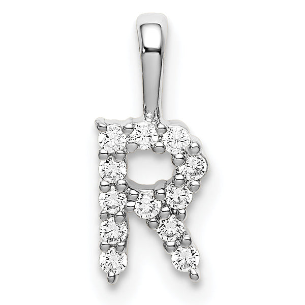 14K White Gold Lab Grown Diamond Letter R Initial Pendant