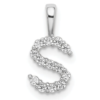 14K White Gold Lab Grown Diamond Letter S Initial Pendant