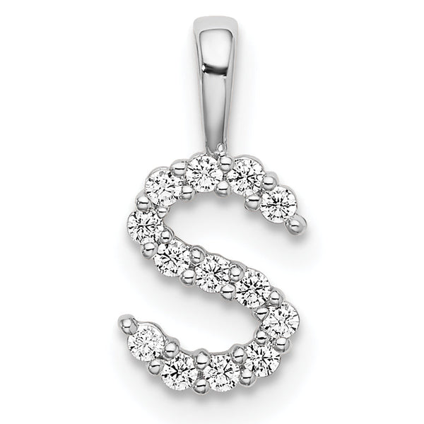 14K White Gold Lab Grown Diamond Letter S Initial Pendant