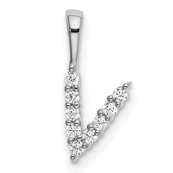 14K White Gold Lab Grown Diamond Letter V Initial Pendant