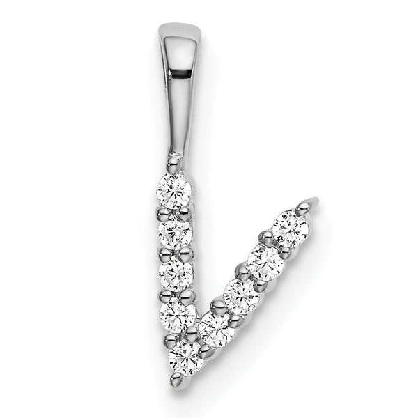 14K White Gold Lab Grown Diamond Letter V Initial Pendant