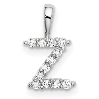 14K White Gold Lab Grown Diamond Letter Z Initial Pendant